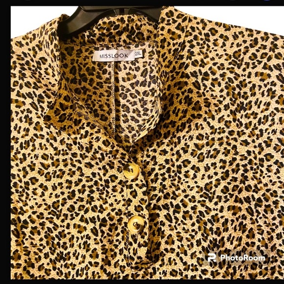 MissLook Women’s Plus Size 2xl Long Sleeves Pullover Cheetah Print Blouse - Picture 2 of 8